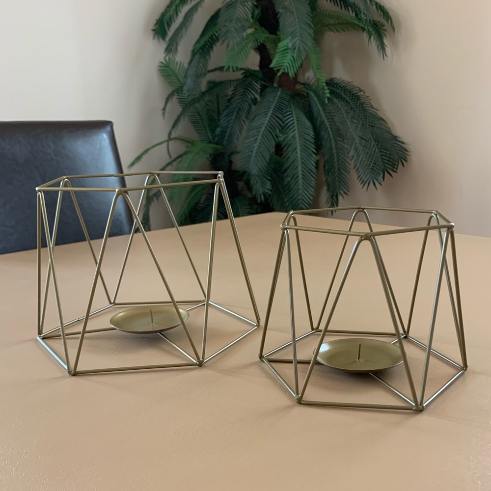 Metal Candle Holder Geometric Decorative 2 Pack